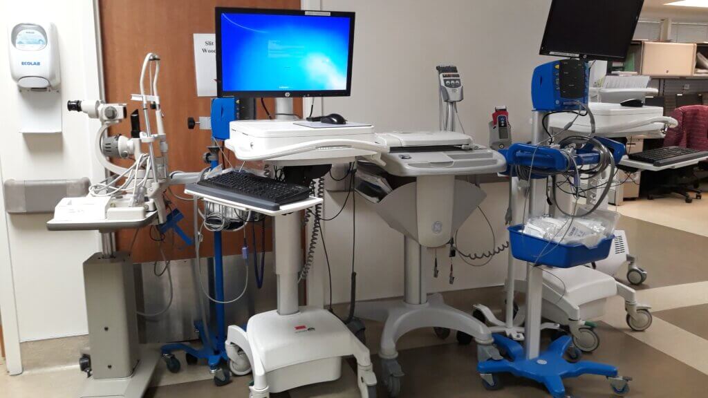 Hospital equipment operating on a business network cabling structure