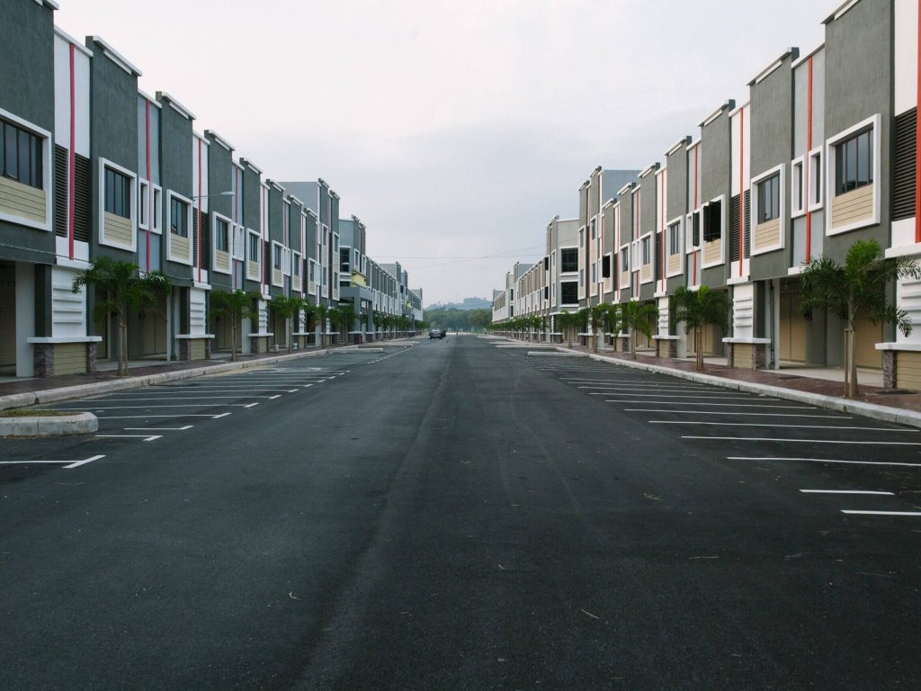view of a street of condo units